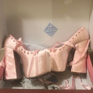 Dolls Kill Pink Satin Platform Heels SIZE 6 NEW